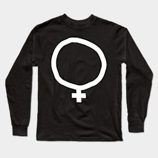 Minimal Female Gender Symbol White Line Long Sleeve T-Shirt